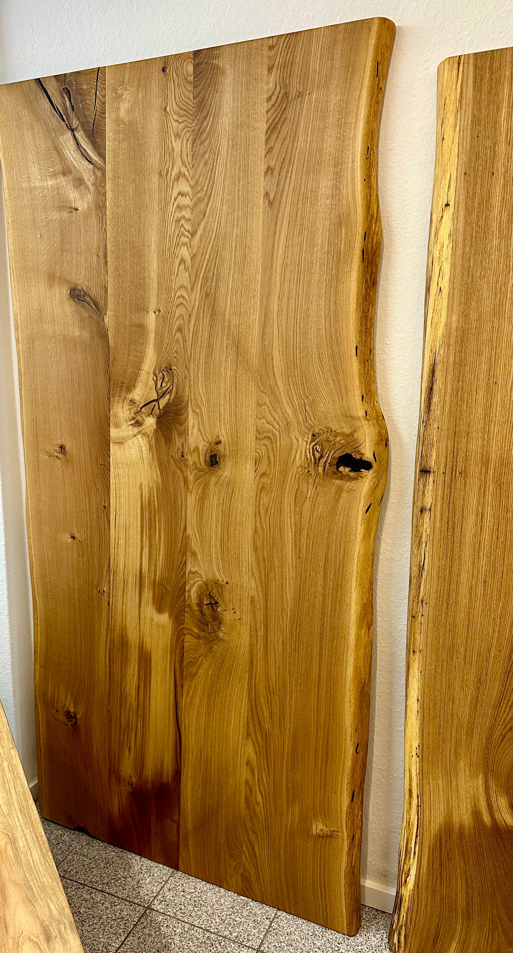 210 cm Wildeiche Holz Tischplatte Wesel Eiche Pure geölt 4 cm Dicke aus 4 Bohlen