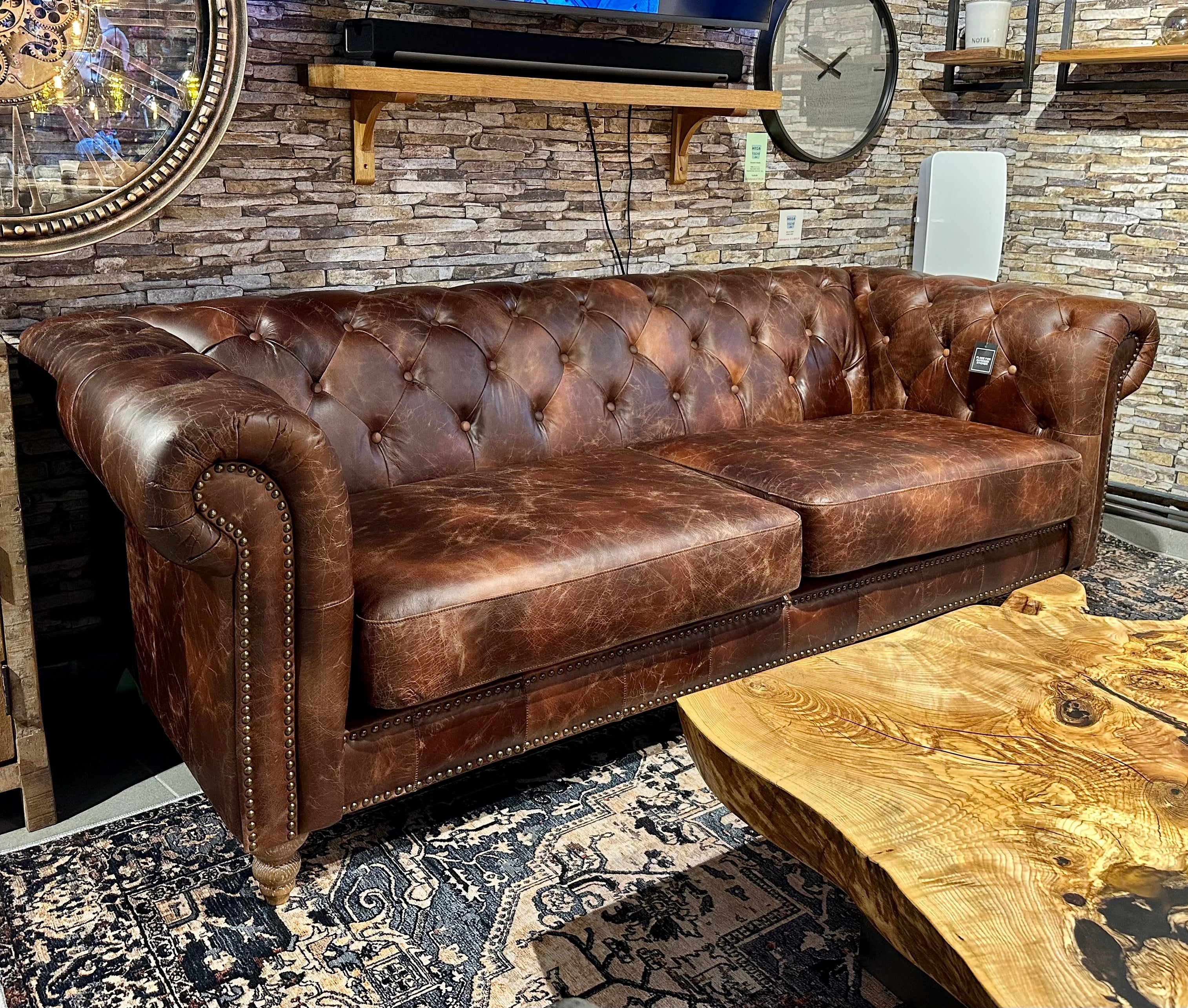 Chesterfield Sofa Kamelleder dunkel hell braun 2,5 Sitzer Couch Echt Leder gewachst