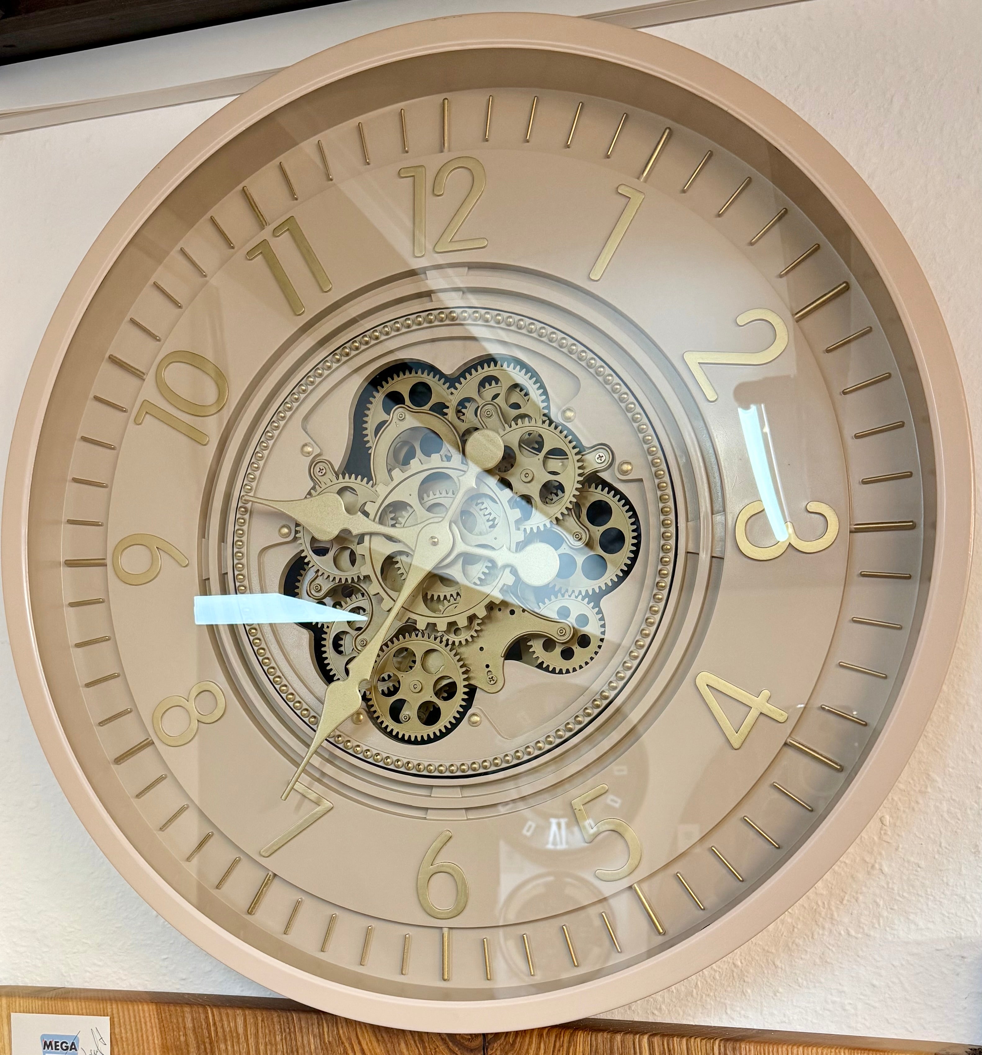 66 cm Wohnzimmer Wanduhr Flensburg mit Zahnrädern sand beige Küche