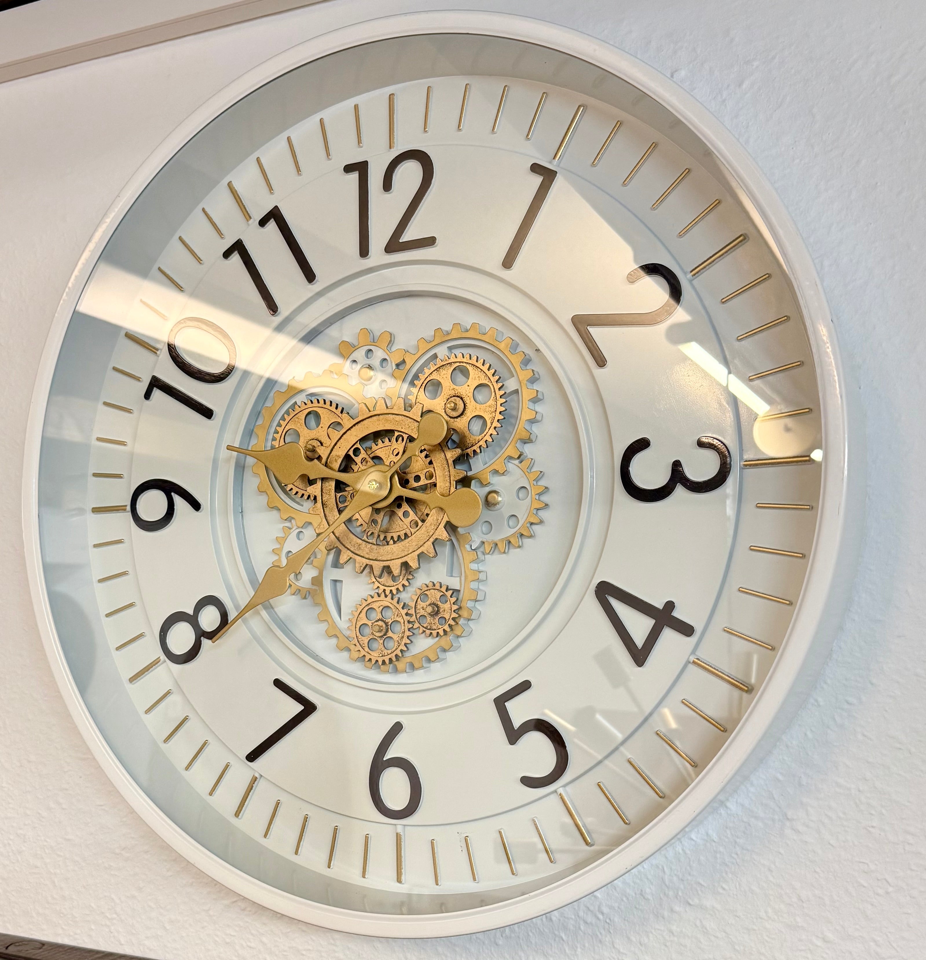 53 cm Wohnzimmer Wanduhr Flensburg mit Zahnrädern weiß Küche