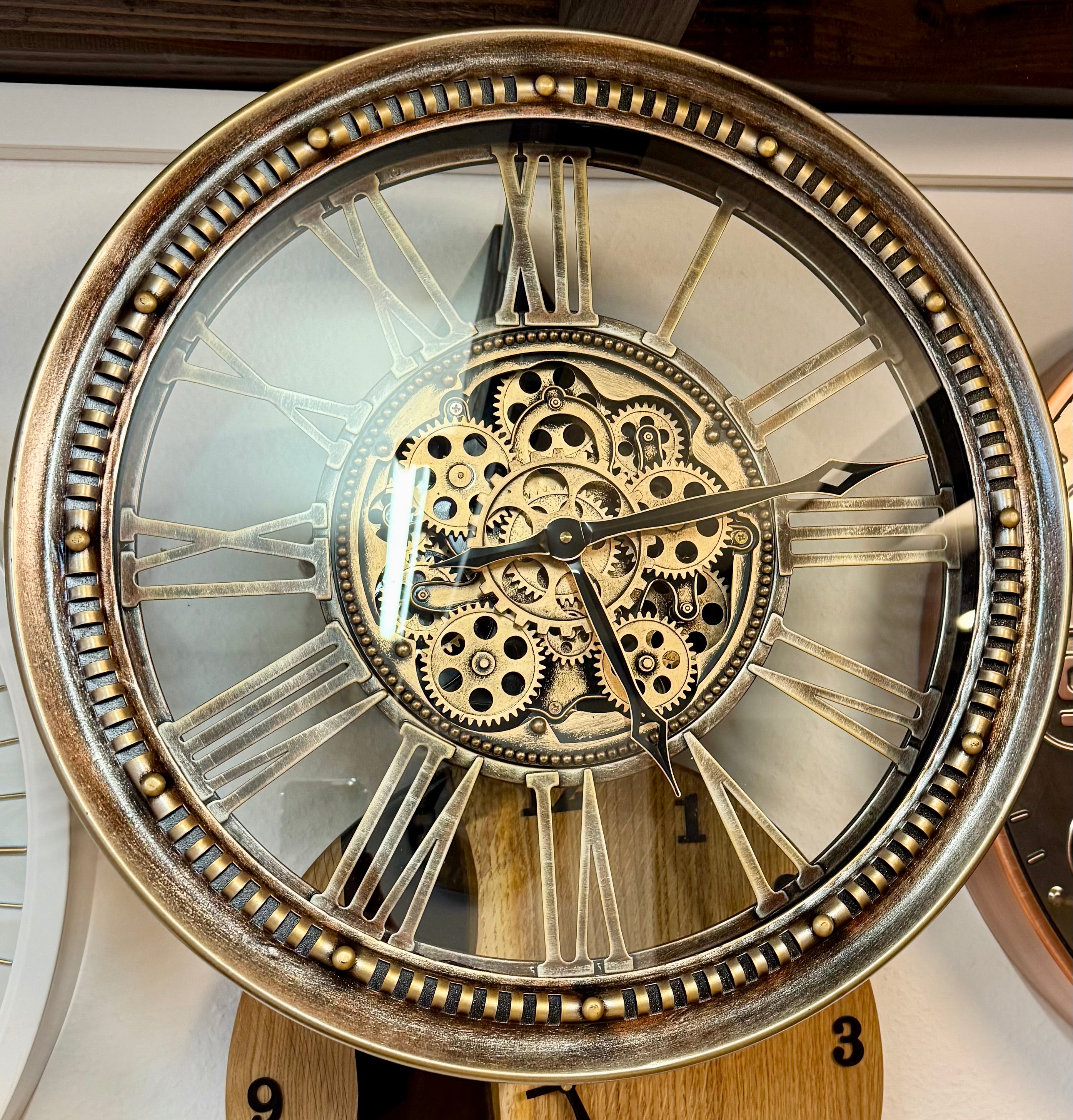 46 cm Wanduhr Kara Zahnrad braun-gold Metall Zählwerk